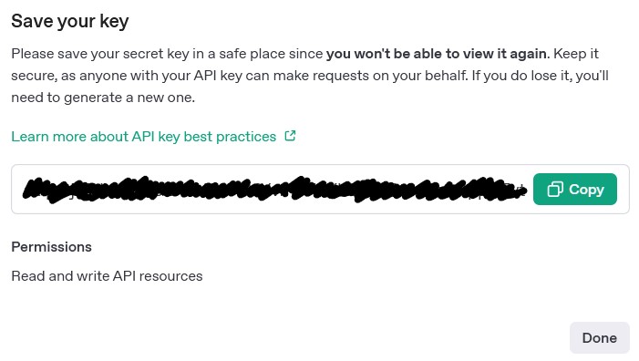 Copy the API key